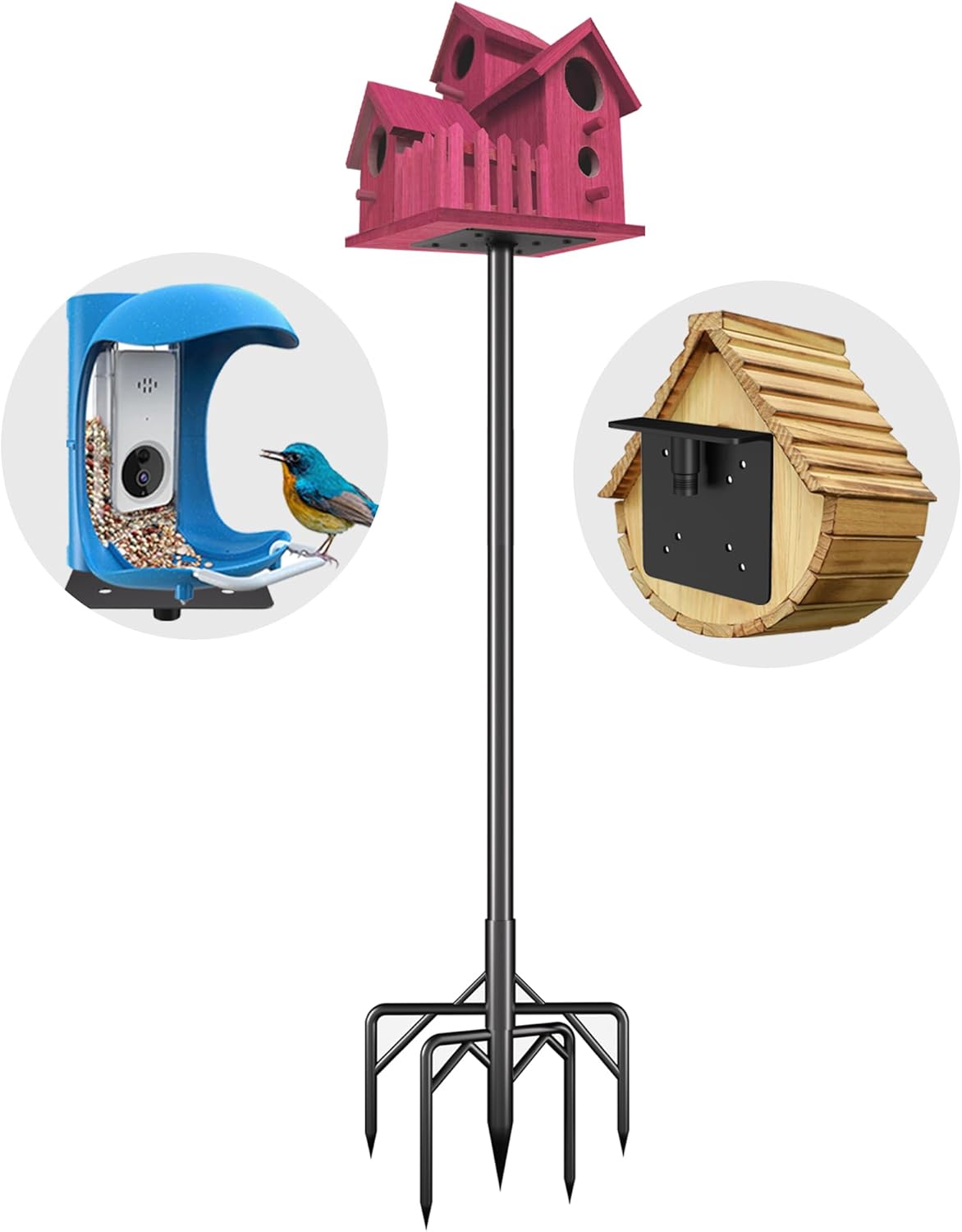 Bird Feeder Pole Kit 110 Inch,Bird House Pole for Outdoors Heavy Duty,5 Base Prongs Adjustable Birds Feeder Stand for House