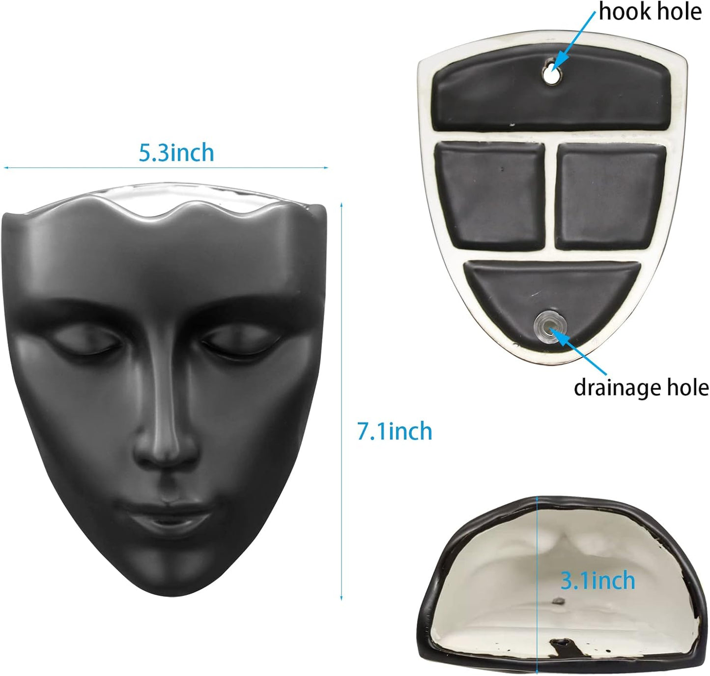 Face Vase,Ceramic Female Form Vase,Modern Sculpture Planter Pot,Human Face Dried Flower Shaped Vase,Wall Hanging Plant Pot for Home Decor Centerpieces, Office or Outdoor Hanging Decor