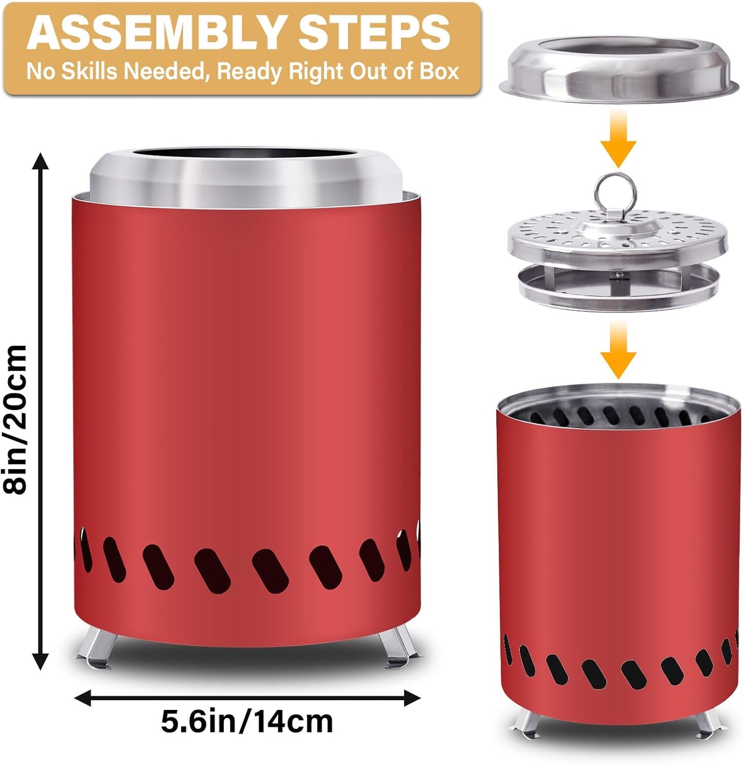 HGD Small Tabletop Fire Pit, Smokeless Table Top Firepit Outdoor, Portable Mini Stove with Carry Bag for Camping Backyard Patio Garden Picnic, Fueled by Pellets or Wood, Stainless Steel, Red