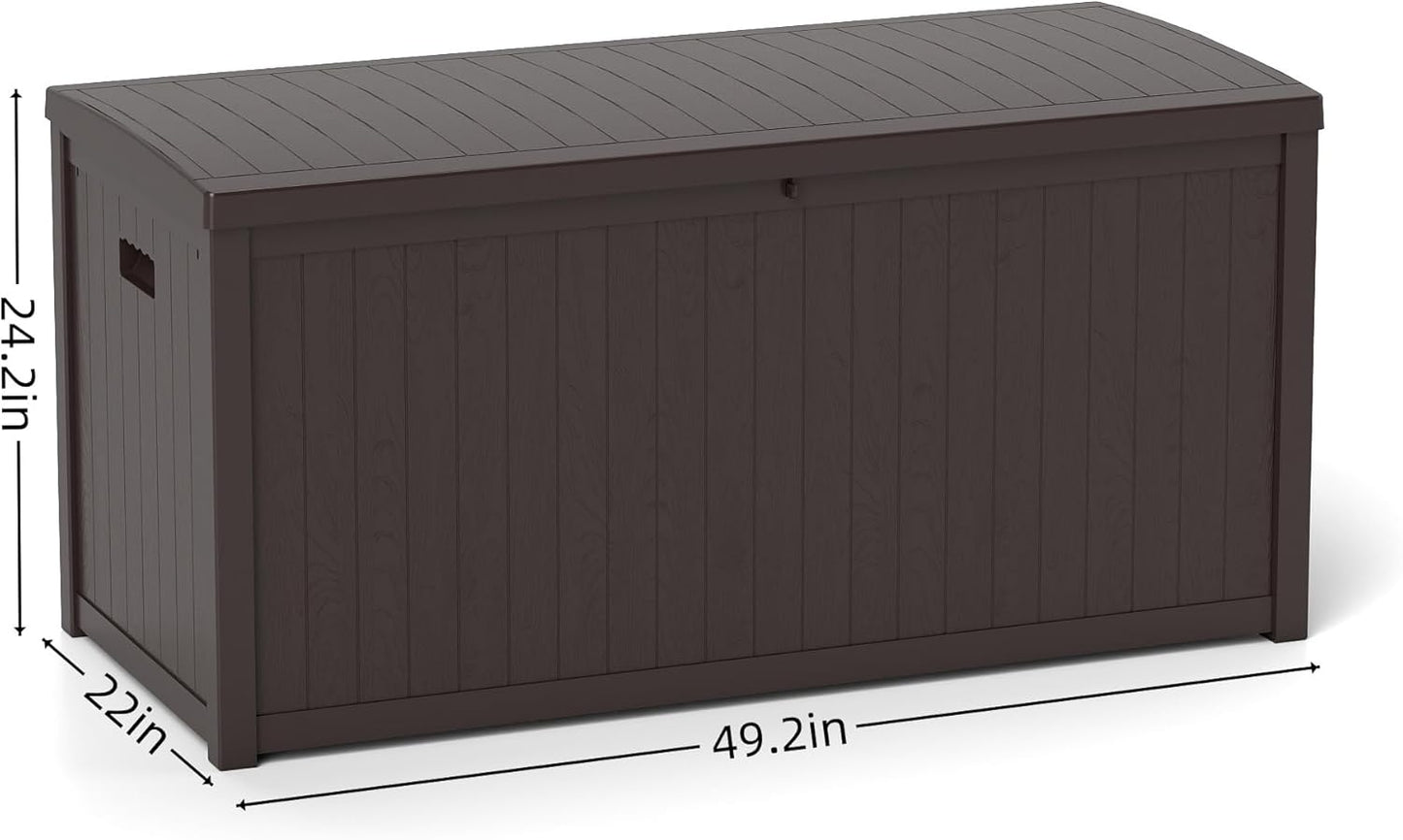 Outdoor Storage Box, 120 Gallon Deck Box Indoor and Outdoor Use, Waterproof Resin Storage Bin for Patio Cushions, Gardening Tools, Lockable, UV Resistant, Brown