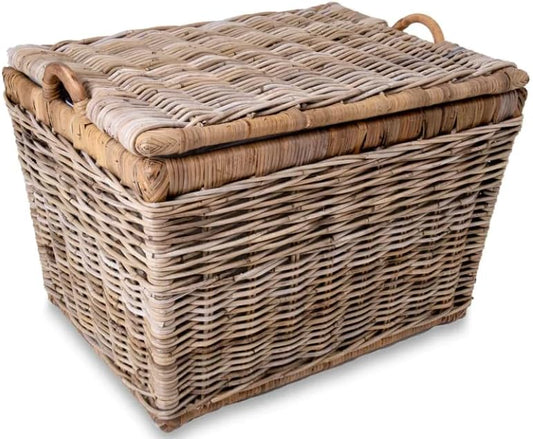 The Basket Lady Lift-Off Lid Wicker Storage Basket, Large, 24.5 in L x 18 in W x 17.5 in H, Serene Grey…
