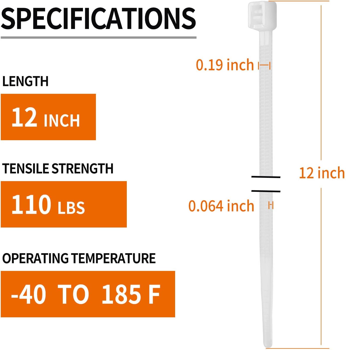 12 Inch White Zip Ties (1200 Pack), 2025 New Patented Design,110 LBS Tensile Strength, Self-Locking Nylon PA66 UV Resistant Cable Ties for Indoor and Outdoor Use