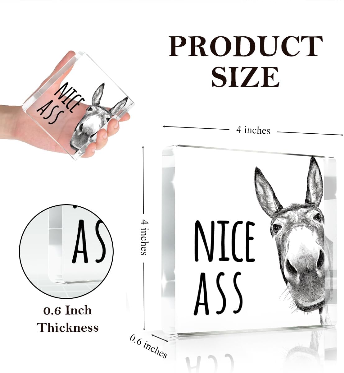 Funny Donkey Animal Prints Toilet Room Decor - Nice Ass Quotes Bathroom Acrylic Sign,Funny Bathroom Decor for Toilet Restroom Washroom Donkey Accessories 4x4 Inch