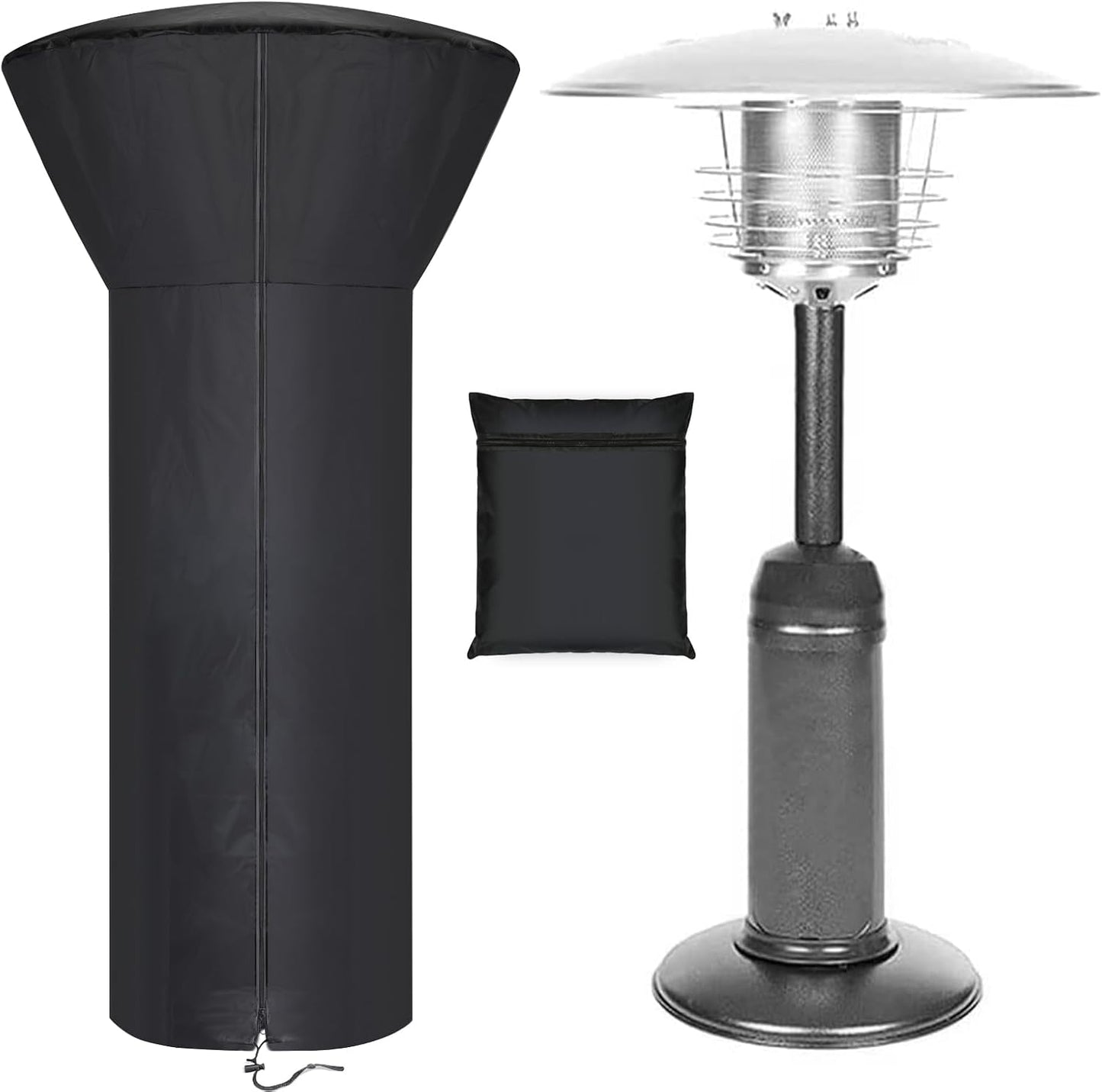 Patio Tabletop Heater Covers with Zipper and Storage Bag,Waterproof,Dustproof,Wind-Resistant,Sunlight-Resistant,Snow-Resistant,Black,38'' Height x 24" Dome x 14.5" Base