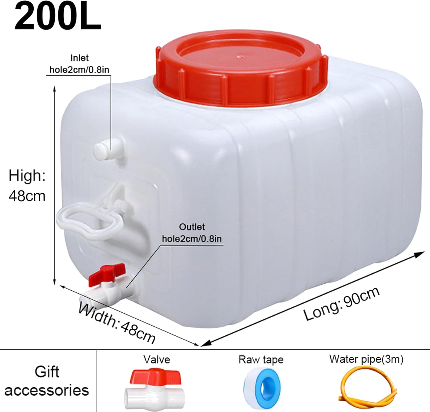 Large Capacity Water Container with Spigot Hose, Portable Water Storage Tank 52.8 Gallon No Leakage Camping Water Carrier for Emergency Vehicle Car Outdoor Hiking Picnic(Size:200L/52.8Gal)