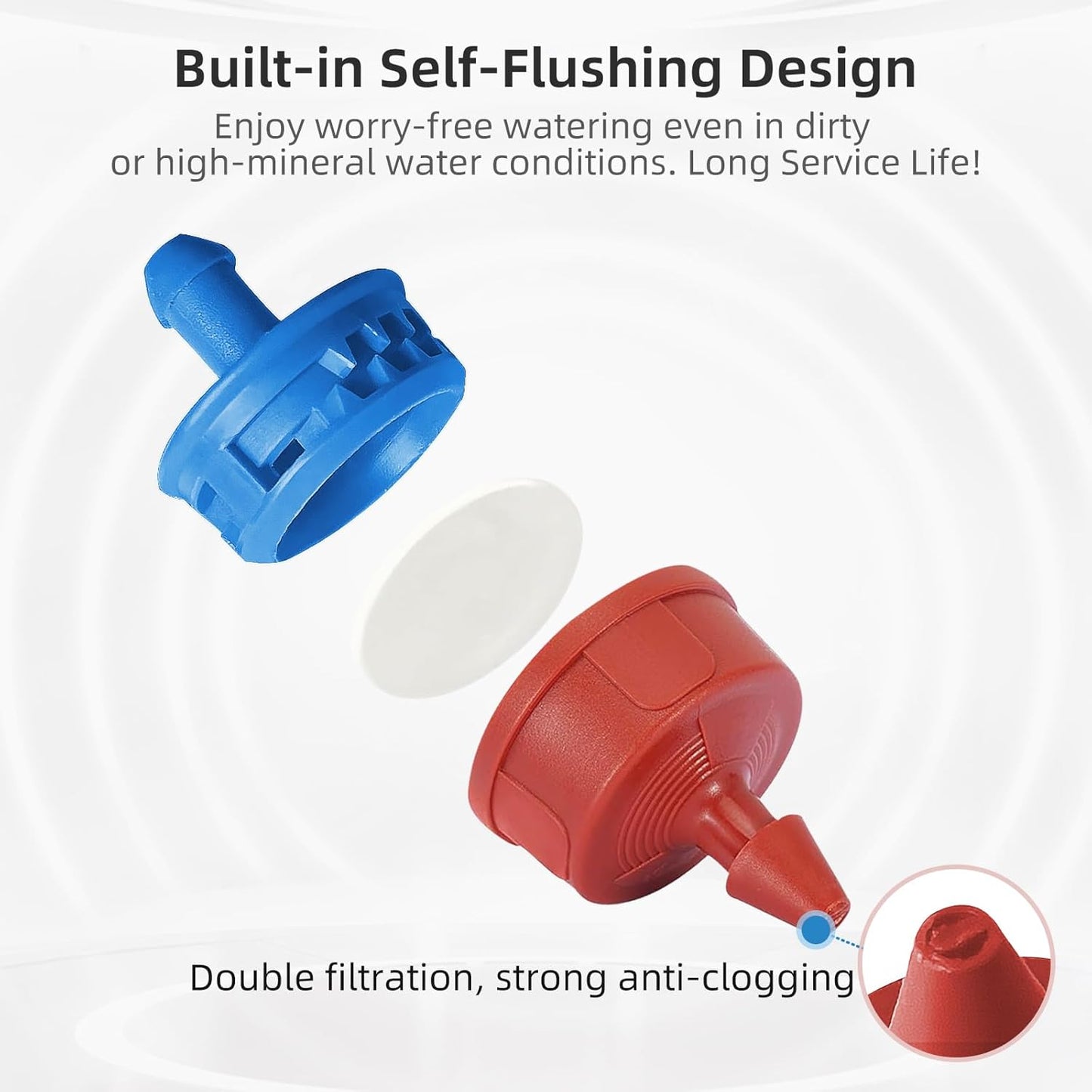 30PCS 0.5 GPH Pressure Compensating Drip Irrigation Spot Watering Drippers/Emitters, Self-Cleaning Constant Flow Drip Irrigation Emitters Heads Irrigation Drippers Parts for Drip Irrigation System