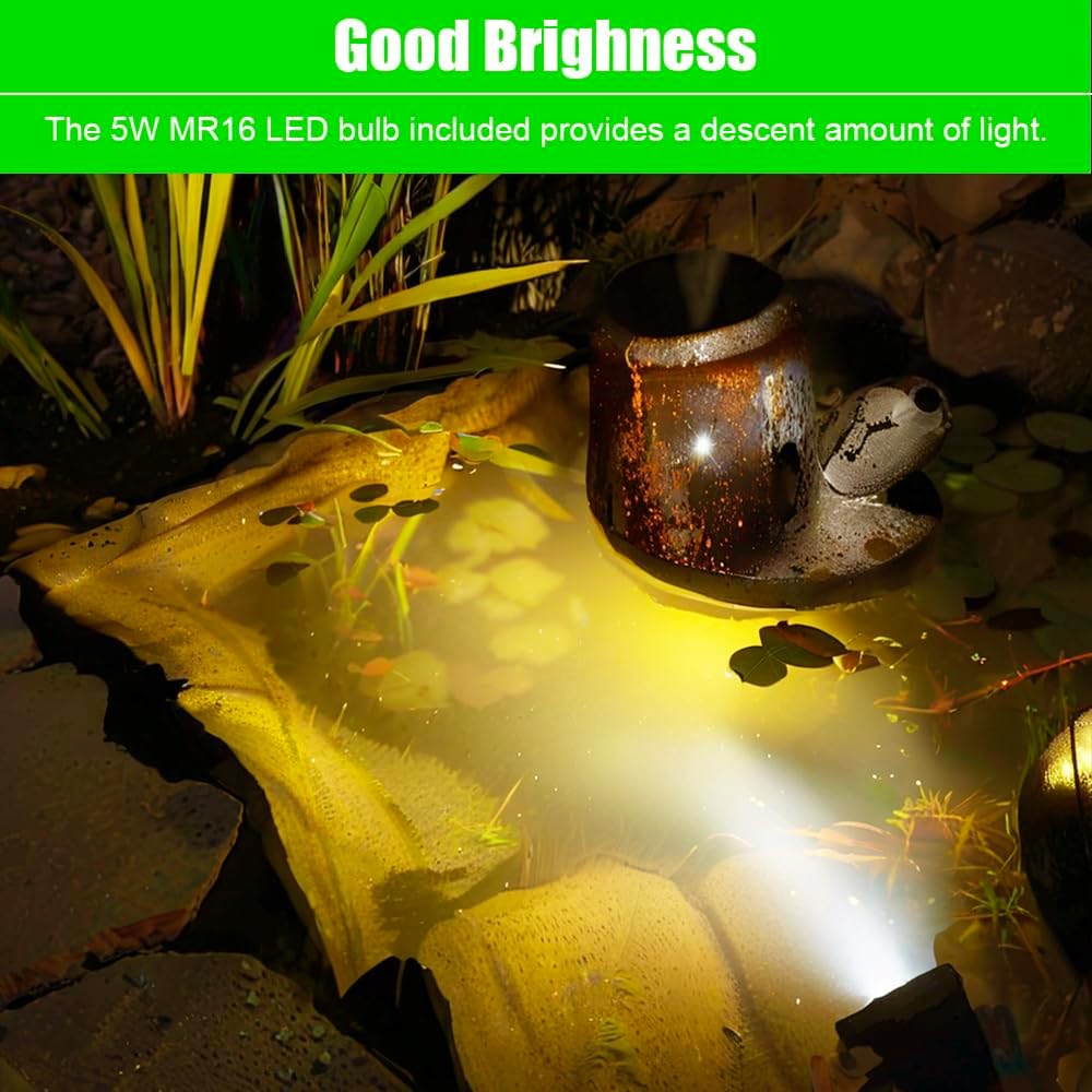 Brass Pond Light LED Underwater, Water Fountain Light Waterproof, Submersible Lights with 5W MR16 LED Bulb 2700K, 12V Low Voltage Landscape Lighting for Outdoor Garden Pond, Pool, Waterfall