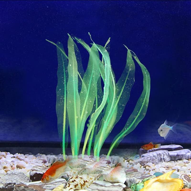 1Pcs Aquarium Decoration Green Plants Simulation Artificial Water Grass Fish Tank Decor Silicone Glowing Kelp Ornament Aquarium Accessories,Green,9.84in