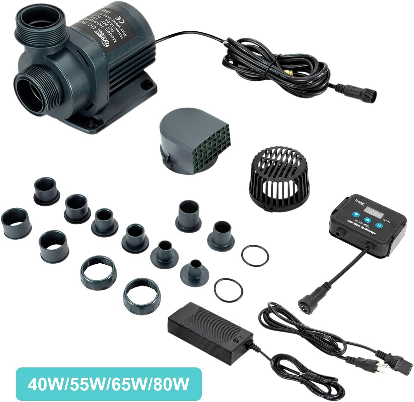 Hygger 1720GPH Quiet Submersible and External 24V Water Pump, with Controller (30%-100% Settings), Powerful Return Pump for Fish Tanks, Aquariums, Ponds, Fountains, Sump, Hydroponics (55W, 14.8ft)