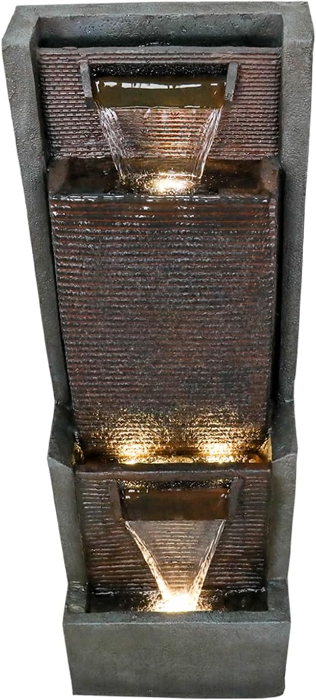 Outdoor Garden Waterfalls Fountains with Led Lights Water Fountain Outdoor/Indoor Resin Fountain for Patio Decor Garden, House, Office, Garden, Home Art Decor