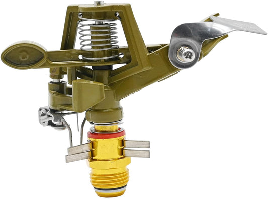 1/2 Inch Brass Impact Sprinkler with Nozzles Adjustable 0-360 Degree Coverage Pattern Heavy Duty Lawn Sprinkler Head for Yard Lawn Grass Patio Garden Irrigation (1Pcs)