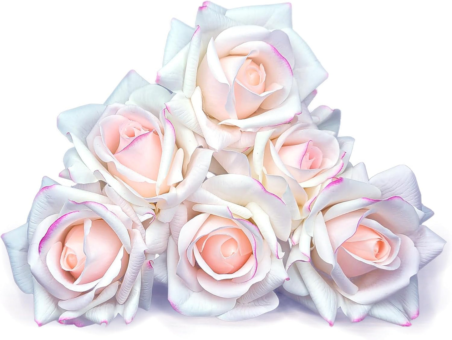 Artificial flower real touch roses feel and look realistic fake roses with short stems, suitable for gift, for wife girlfriend mom friends, Indoor home table，cake, hotel, car decoration (pink white)