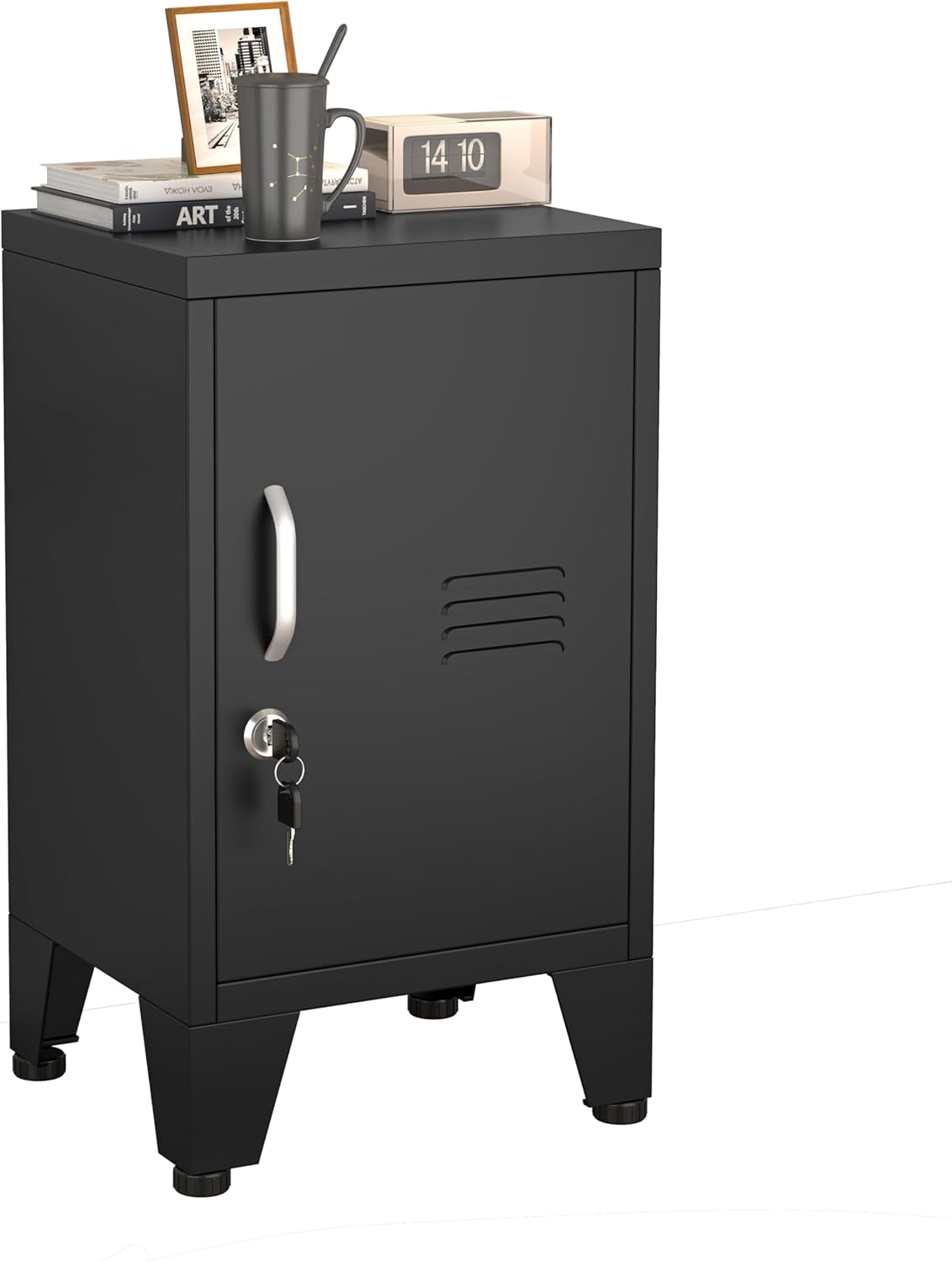 24.4" H Black Metal NightStand Locker Storage Cabinet with 1 Doors, File Cabinet with Shelves, Storage Cabinet with Adjustable Leveling Foot for Home Office Living Room or Bed Room