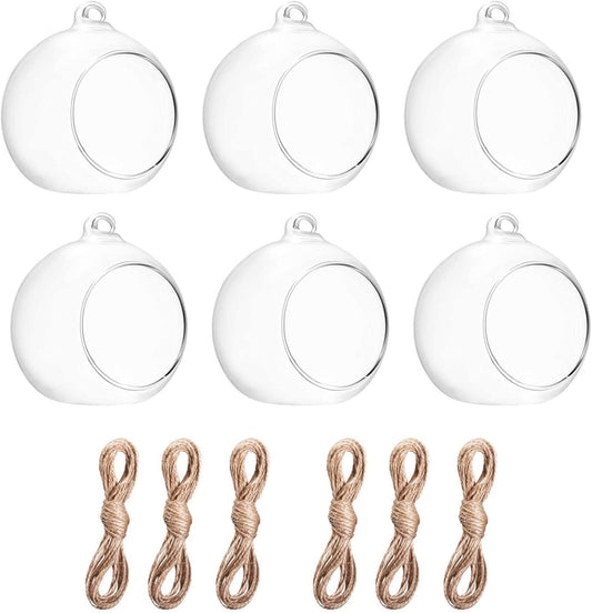 Hanging Glass Candle Holder, Globe Glass Tea Light Holder, Hanging Glass Vase, Flower Plants Terrarium, Glass Orbs Container, Micro Landscape DIY for Home, Office, Wedding (3.15" 6Pcs)