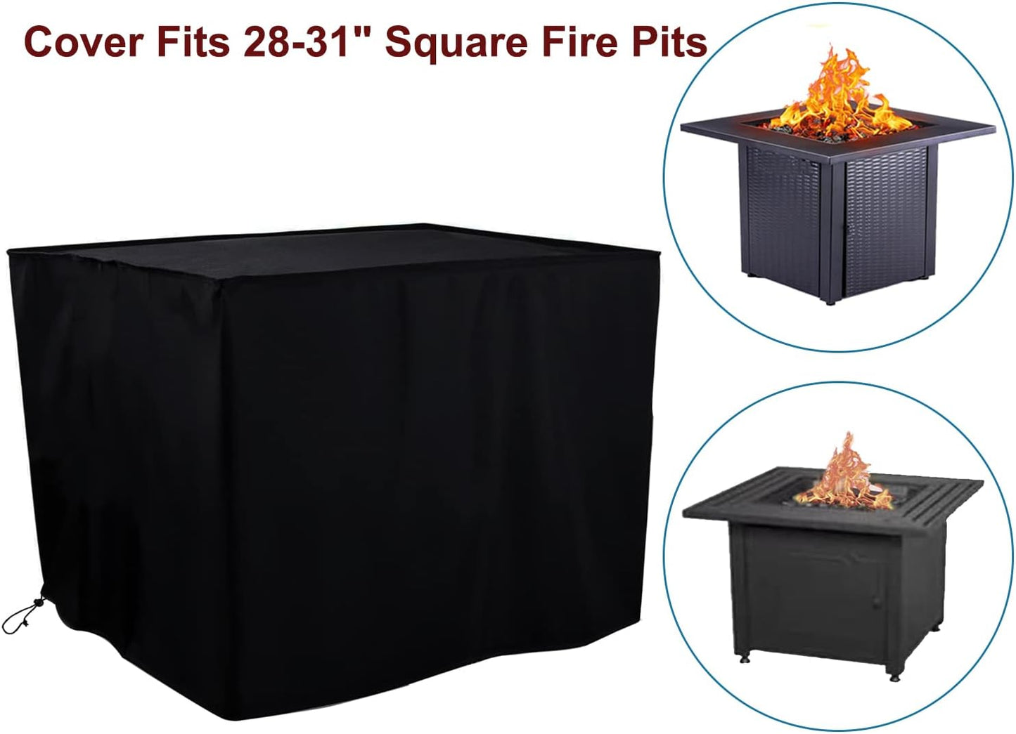 Fire Pit Cover Patio Cover Square 600D Heavy Duty Fire Pit Covers 32x32x24 Inch Outdoor FirePit Covers for 28 29 30 31 Inch Square Fire Pit