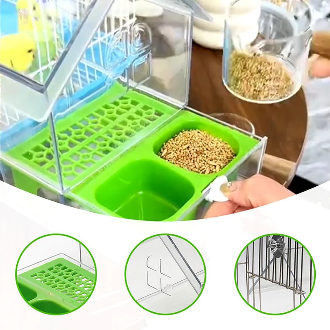 2026 New Pull-Out External Parrot Feeder, Bird Bath for Cage, 7*6*5.5in Bird Feeder House, Transparent Parakeet Cage Accessories, Easy To Fill, Clean, Long-Lasting, for Finch and Hummingbird (MIX)