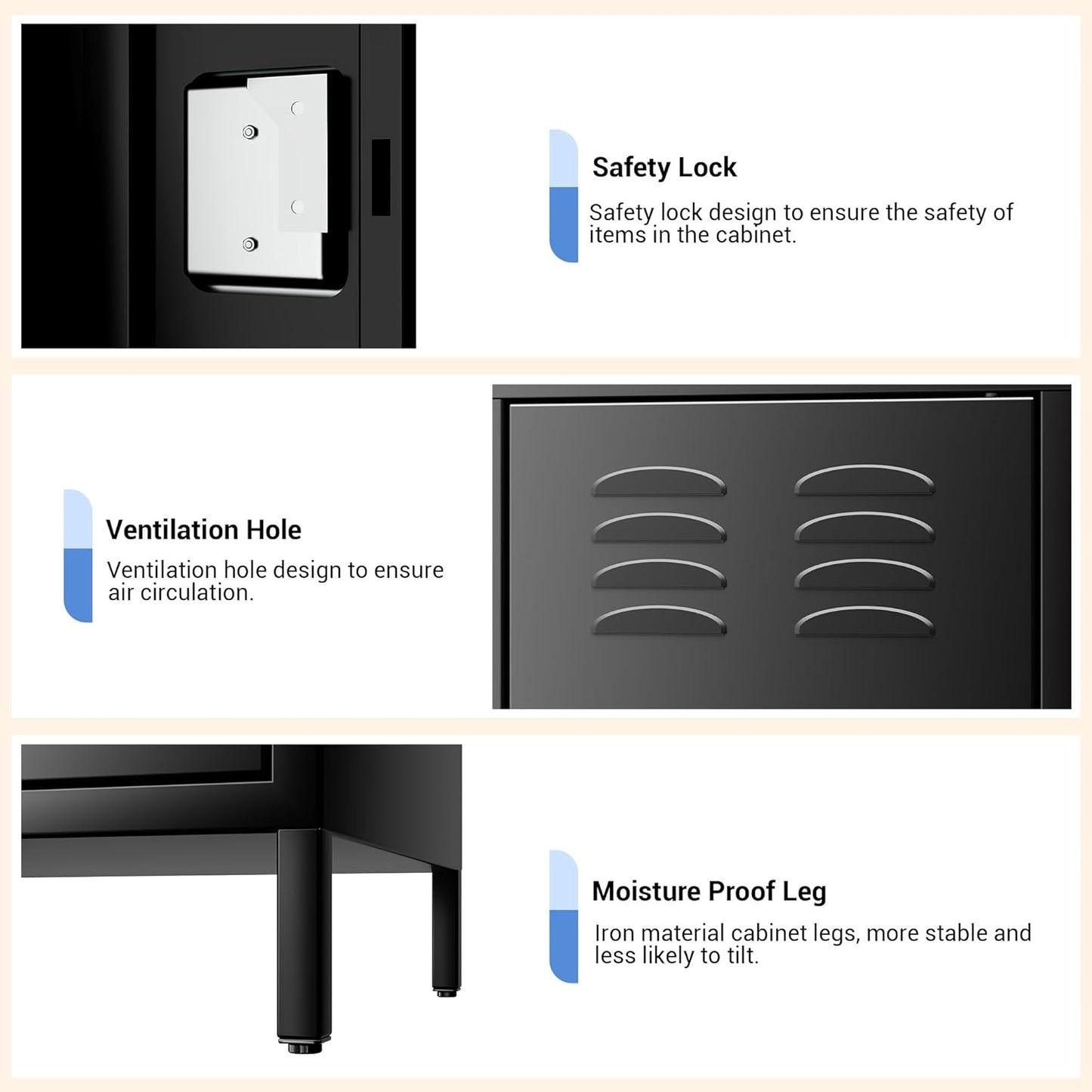 Metal Lockers, 3-Door Metal Storage Cabinets Locker, Secure Storage Solution, Perfect for Offices, Gyms, Schools & Homes, Organizes Personal and Work Belongings Easily