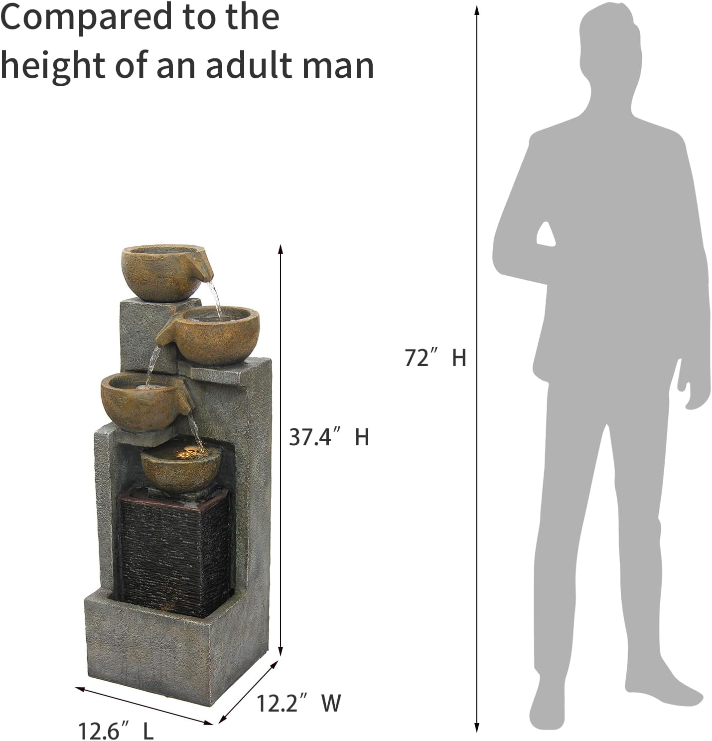 YZM 5-Tier Water Fountain Outdoor Garden Waterfall Fountains Indoor Bowl Cascading Water Feature with Led Lights for Home Deck Patio Porch Yard Decor 37.4" H