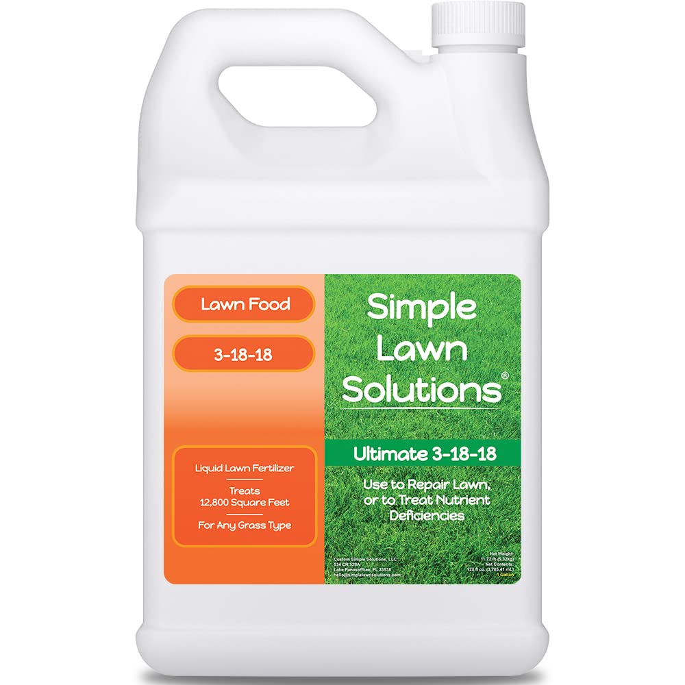 Ultimate 3-18-18 Lawn Food Liquid Fertilizer- Easy to Use Concentrated Spray- Any Grass Type- Summer & Fall - Simple Lawn Solutions- Turf Hardiness & Root Vigor- Phosphorus and Potassium (1 Gallon)