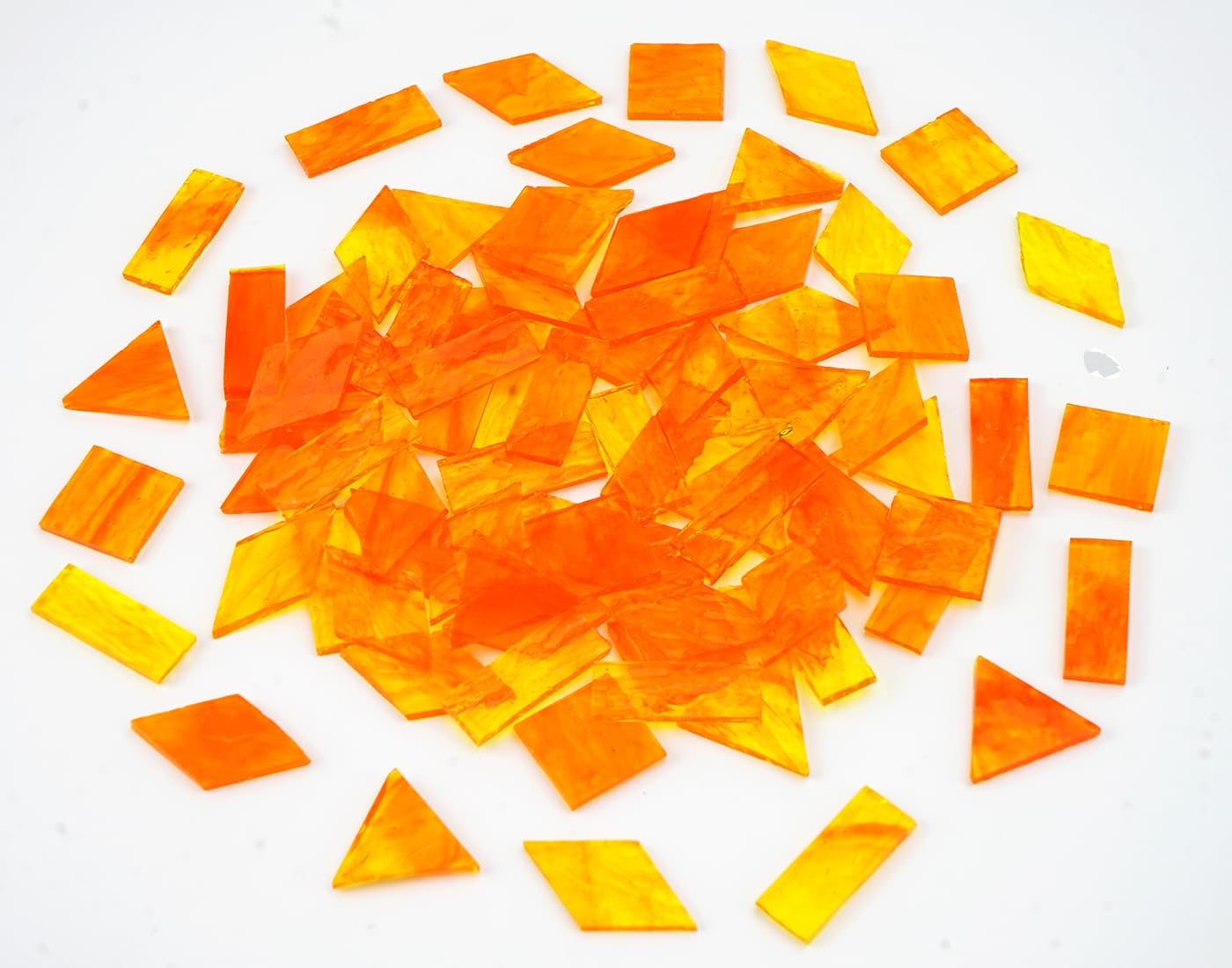 Large Textured Transparent Glass Mosaic Tiles, 200G Vibrant 4 Shapes Stained Pieces for DIY Crafts Bulk, 70pcs for Art Decor, Pumpkin