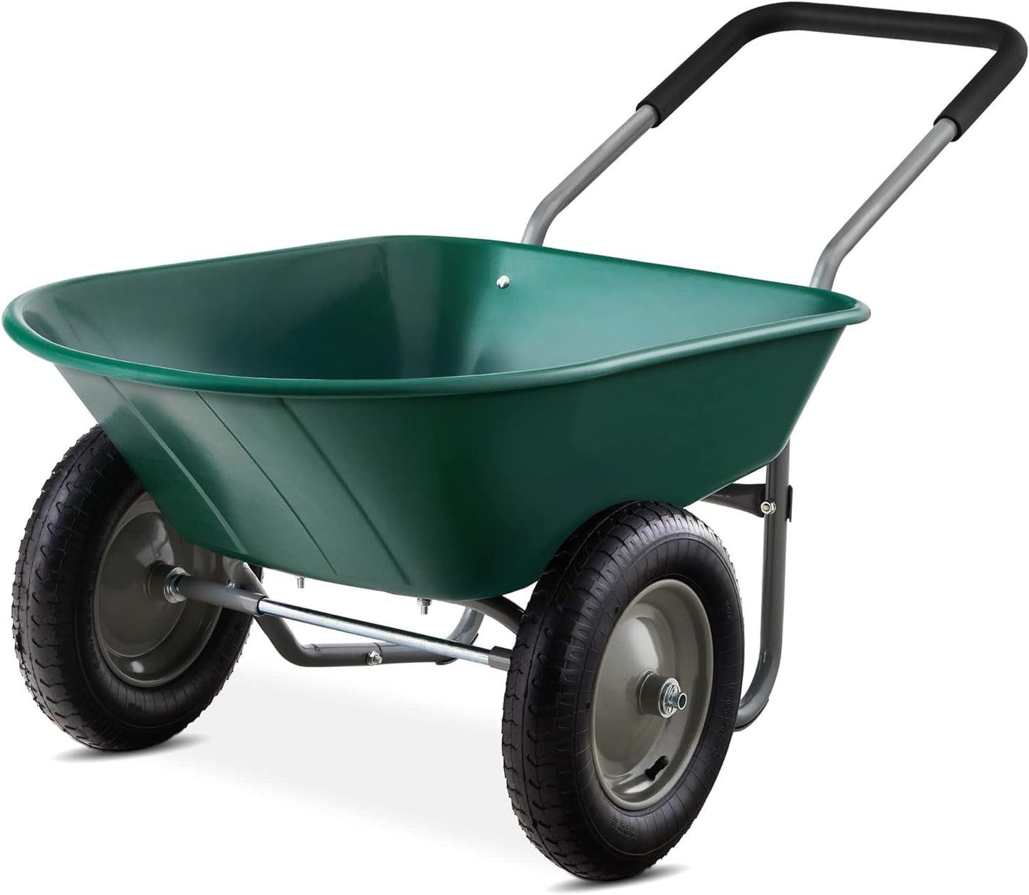 Best Choice Products Dual-Wheel Home Utility Yard Wheelbarrow Garden Cart w/Built-in Stand for Lawn, Gardening, Construction - Green