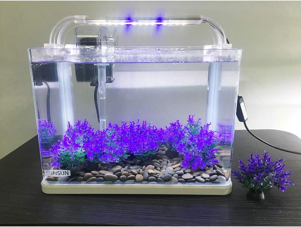 Smoothedo-Pets Aquarium Plant Fish Tank Decoration 20 Pieces Small/1" Tall Plastic Artificial Plant Goldfish Hide Mini Grass Set (Purple)