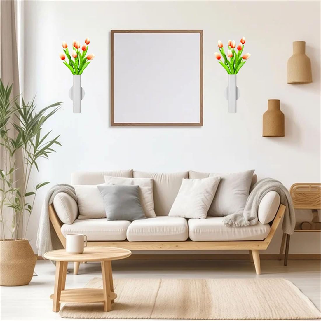 Self Adhesive Wall Vase Metal Tube Decoration Holder Used to Display Dried Flower, Faux Flowers, Fake Flowers, Also Suitable for Cemetery Memorial Decoration (2 Pcs White)