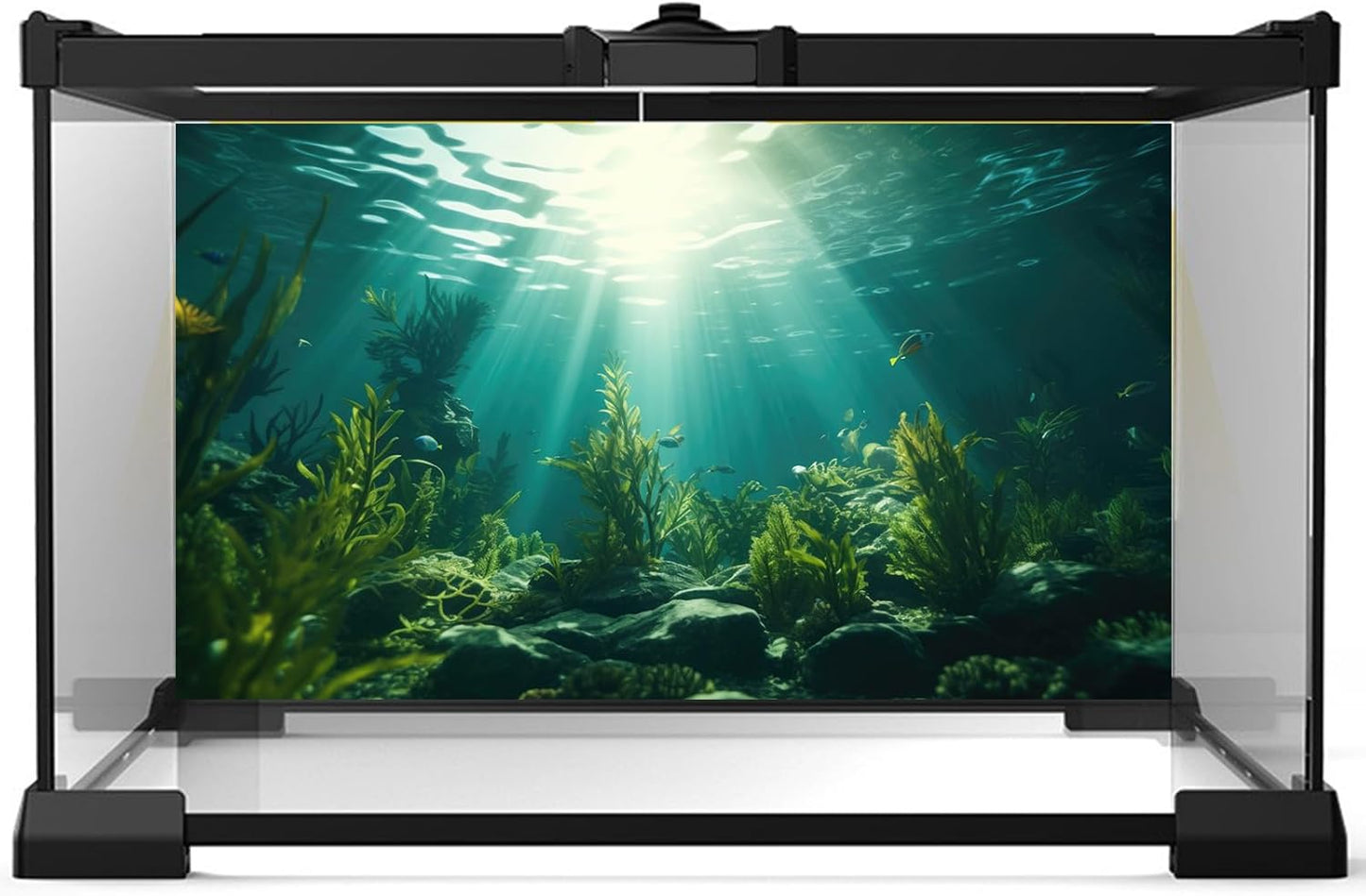 Ocean Aquarium Background Aquatic Plants with Rocks Terrarium Backdrop Sunlight Rays Deep Sea Fish Tank Background Aquarium Wallpaper Poster Decor Vinyl 72x16in