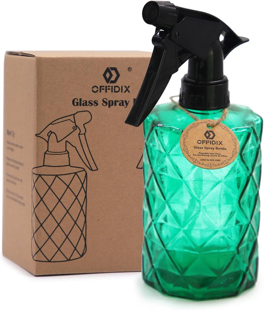 OFFIDIX Fine Mist Plant Mister, Handheld Pressure Glass Spray Bottles, 0.35L/11.8oz Watering Can with Adjustable Nozzle for Outdoor Indoor Gardening and Cleaning Work (Green)