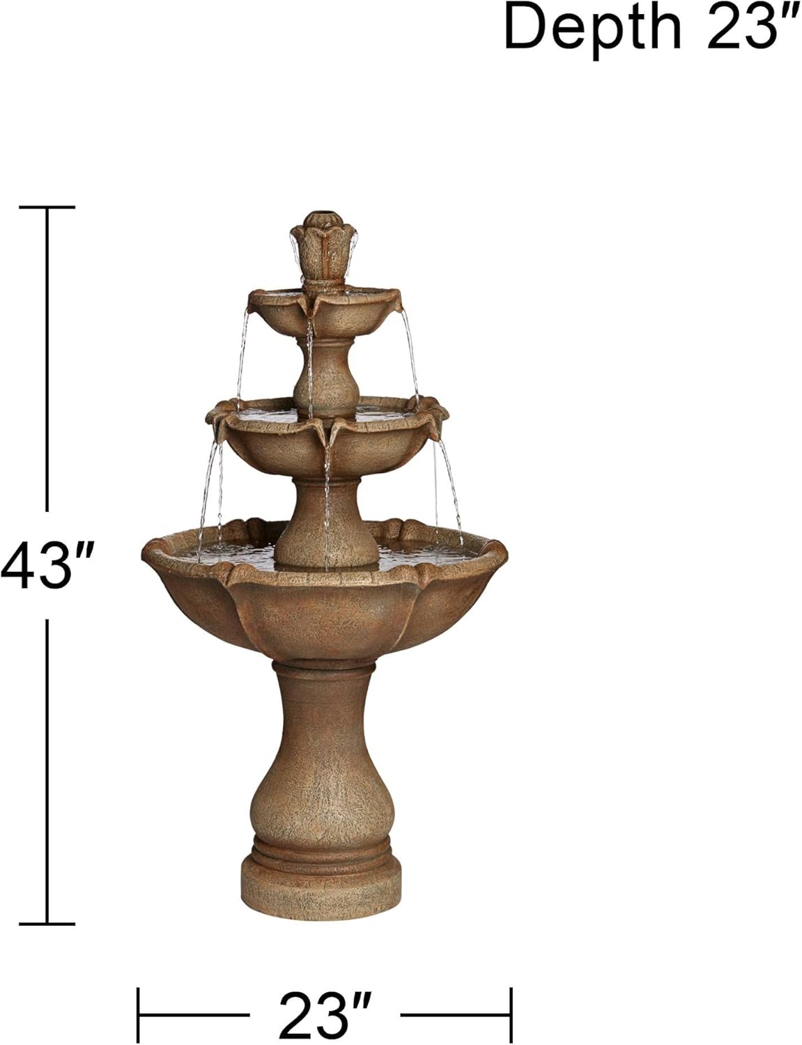 Arosco Modern Rustic Outdoor Floor Water Fountain with Light LED 43" High 3-Tiered Resin for Garden Patio Yard Deck Home Lawn Porch House Relaxation Exterior - John Timberland