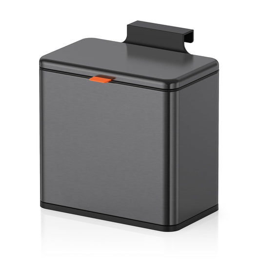 Mbillion Kitchen Compost Bin Hanging Trash Can with Lid 1.05 Gallon Stainless Steel Garbage Can for Kitchen Cabinet Door Mounted Trash Can Under Sink Door RV Bathroom,Brushed Black