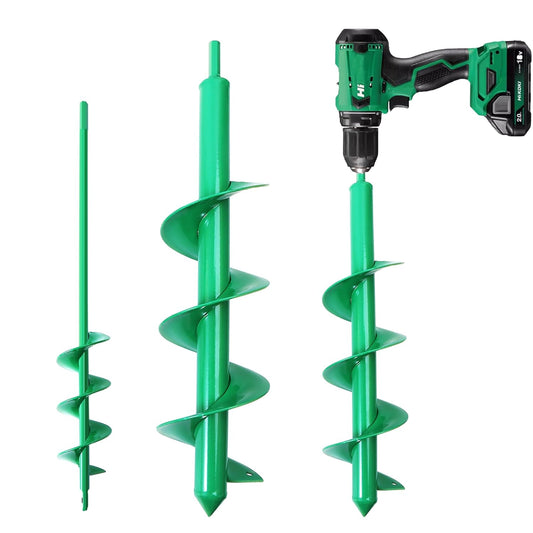 Garden Auger Drill Bit for Planting Set of 2,Soil Ground Earth Spiral Drill Bit for 3/8" Hex Drive Drill, Yard Auger for Bulbs Planting, Hole Digger Flowers,Umbrella Holes,Bedding Digging Planter