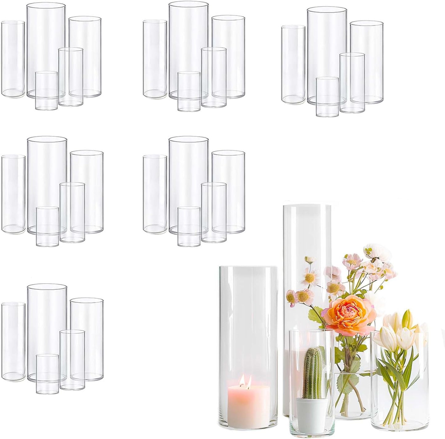 30pcs Glass Vase Cylinder Vases for Centerpieces Small Flower Glass Clear Vases Home Decor Centerpiece Table Flower Vase Decorations for Wedding Decoration＆Holiday Mixed Sizes Tall