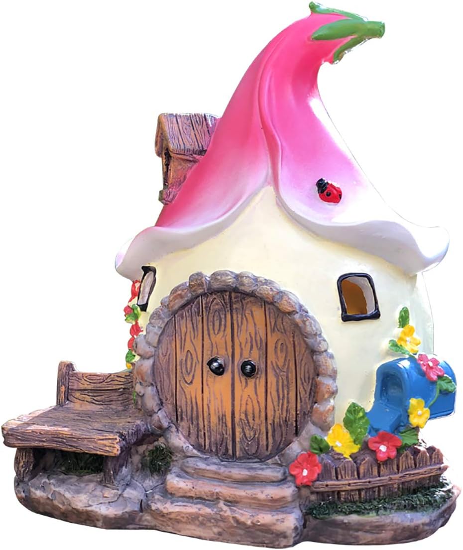 Solar Fairy Cute Garden House, Outdoor Gnome House Figurine with Solar Lights, Little Garden Cottage Figurines Multicolor