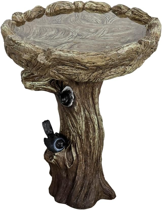 SKYFIRE 23” Tall Fibre Reinforced Concrete Birdbaths with Birds for Patio, Woodland Tree Trunk Decorative Outdoor Bird Bath for Garden，Pedestal Birdbaths for Outdoors, Garden, Patio, Lawn, Backyard
