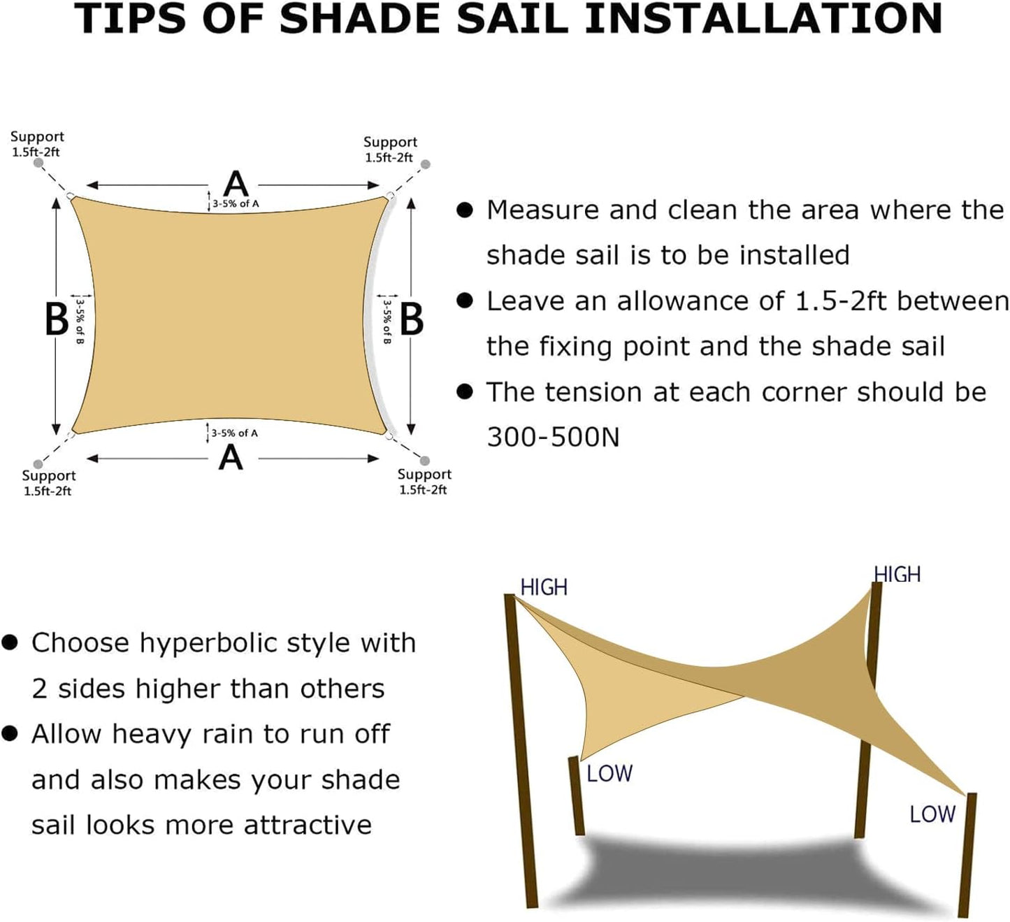 KANAGAWA 21'X22' Sand Custom Size Sun Shade Sail Rectangle UV Block Canopy Cover for Patio Backyard Lawn Garden Outdoor (Customized Available)