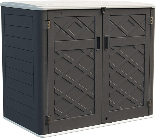 KINYING Larger Outdoor Storage Shed Weather Resistance, Resin Sheds & Outdoor Storage for Garden, Patios, Backyards, 48 Cu.Ft Tool Shed for Garbage Cans, Lawn Mower, Garden Tools,Black
