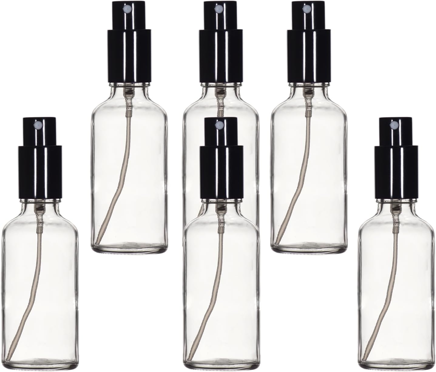 YIZHAO Clear Glass Spray Bottles 2oz, with Small Fine Mist Spray, Metal Cap, Refillable for Essential Oil,Travel,Cleaning,Perfume,Aromatherapy,Makeup – 6 Pcs