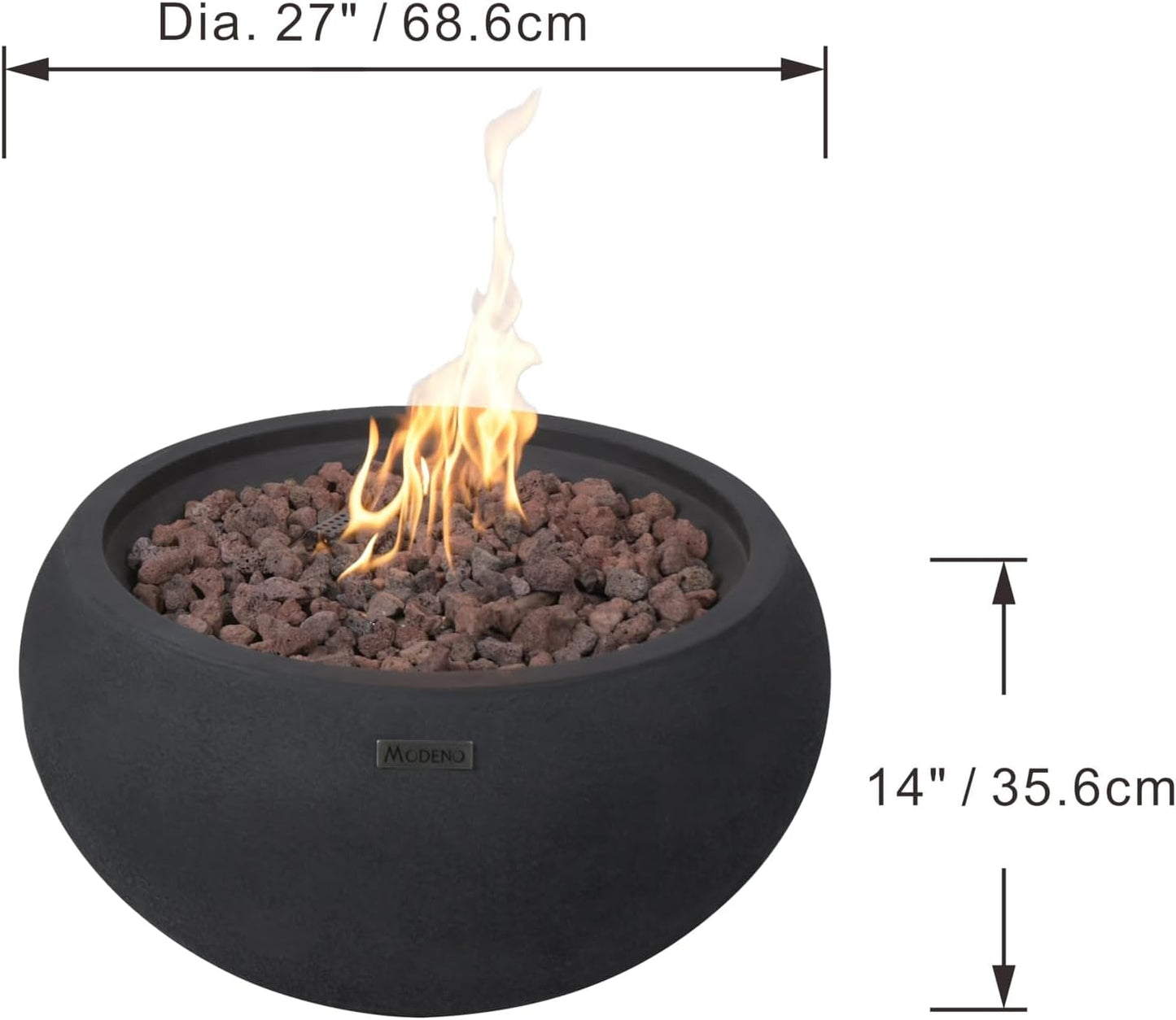 AMS Fireplace | Modeno | York | Firepit Table | Cover and Lava Rocks Included | (Fuel: Natural Gas - Black)