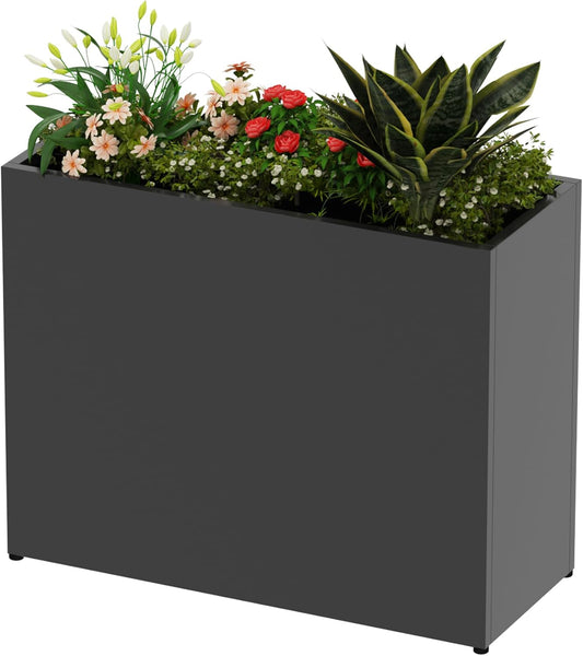 Large 36" L Metal Planter Box for Outdoor, Black Raised Garden Bed Flower Pot - Rust-Resistant Steel Design for Patio, Porch, Yard with Drainage Holes, Easy No-Tool Assembly