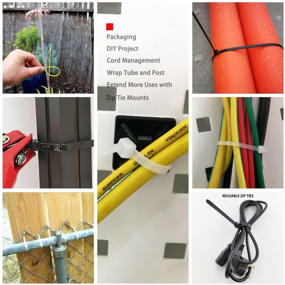 HS 1000 Pack Mini Zip Ties Clear Plastic Ties 4 Inch Bulk 4" White Cable Ties 18 Lb for Bag Tags,Electric,Lights,Party Decorate