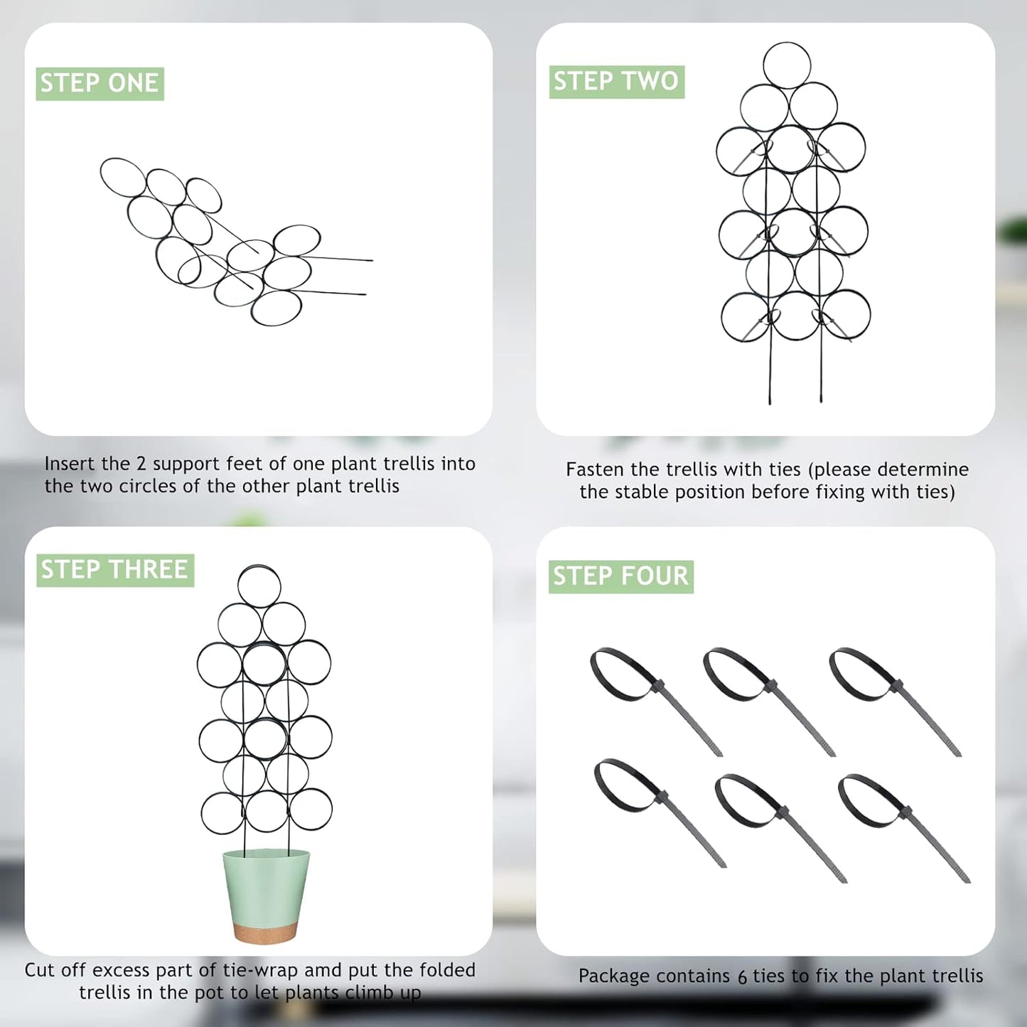 Trellis for Climbing Plants Indoor 15.7 Inch, Stackable Garden Trellis for Potted Plant Support, 3 Pack Small Houseplant Metal Wire Trellis for Vines Pothos Rose Monstera Accessories (Black)