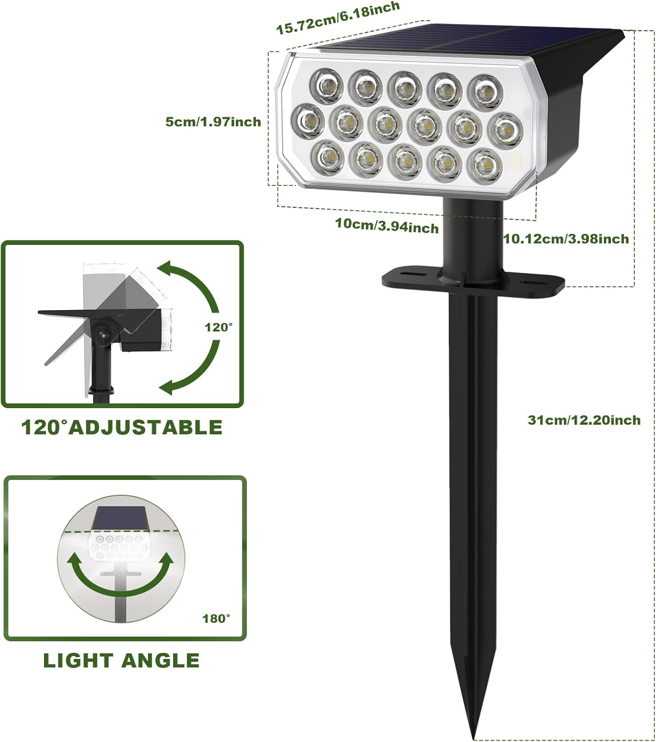 Solar Spot Lights Outdoor Waterproof IP65, 3 Lighting Modes Solar Outdoor Lights for Garden Yard Outside Landscape, 4 Pack