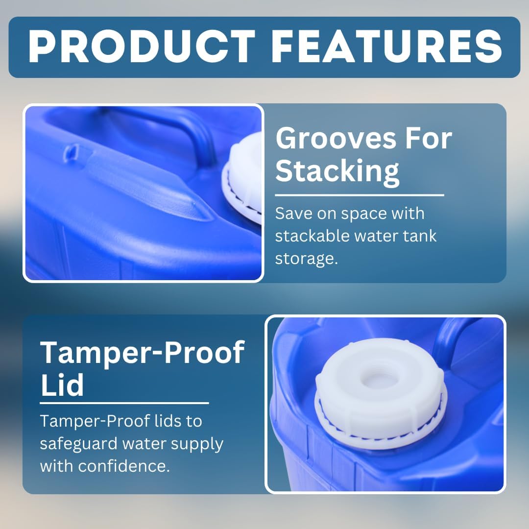 5-Gallon Stackable Water Storage Containers, 5 Gallons Each w/Lids + Spigot, Easy Fill, Survial Supply Emergency Water Storage for Camping and Disaster Preparedness, RV, 50 Gallon (10 Tanks)