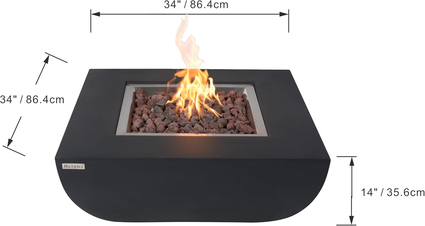 AMS Fireplace | Modeno Aurora Package | Black Liquid Propane Gas Fire Pit Table for Outside Patio Bundle with Tank Cover, Wind Guard, and SS Burner Lid | Free Rubber Mat & Ice Bucket
