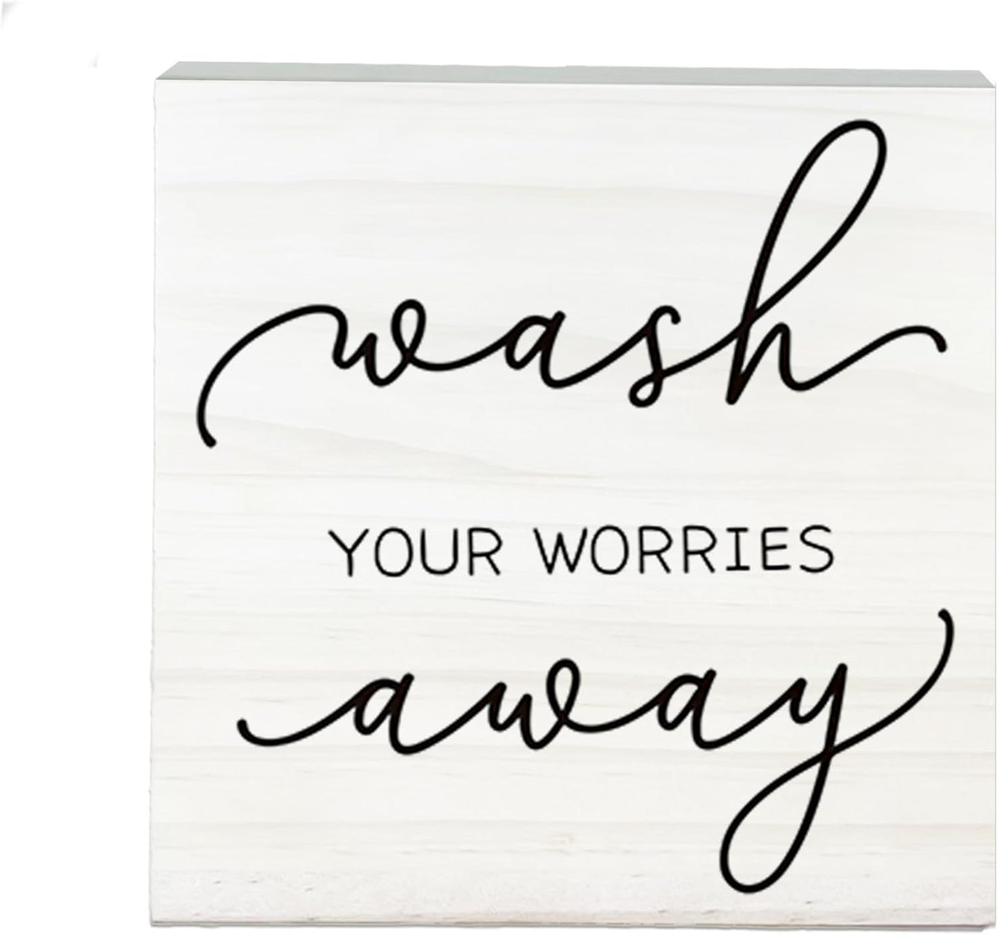 Funny White Wooden Sign-Wash Your Worries Away Block Plaque Desk Decoration-5x5 inches Inspirational Wood Block Gifts For Friends Family-Laundry Room Restroom Bathroom Tabletop Favors & Supplies-A09