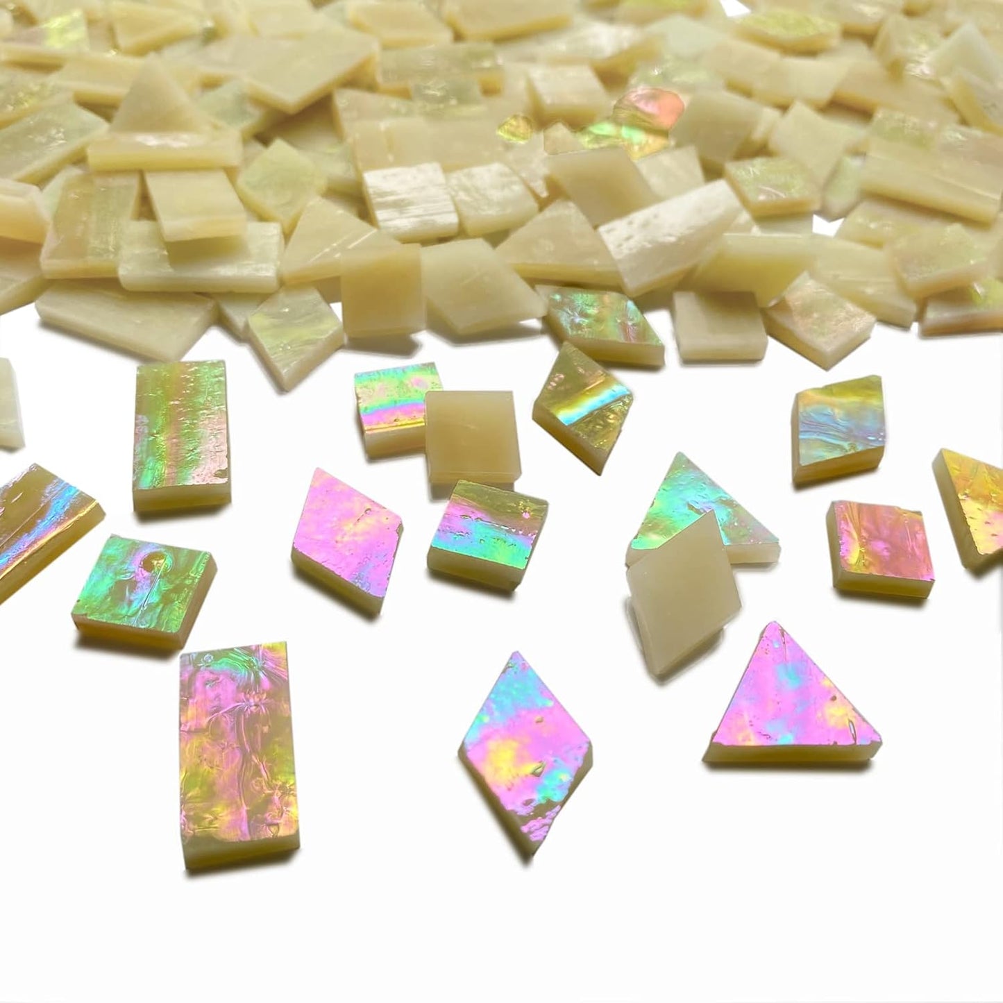 Magic Iridescent Tan Stained Glass Mosaic Tiles for Crafts, Stained Glass Pieces Mosaic Kit for Adults Kids, 280 Pieces Mixed 4 Shapes