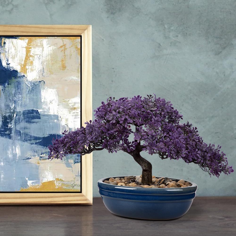 Artificial Bonsai Tree Juniper Faux Plants Indoor Fake Plants Decor with Blue Ceramic Pots for Home Table Office Desk Bathroom Shelf Bedroom Living Room Farmhouse Decorations