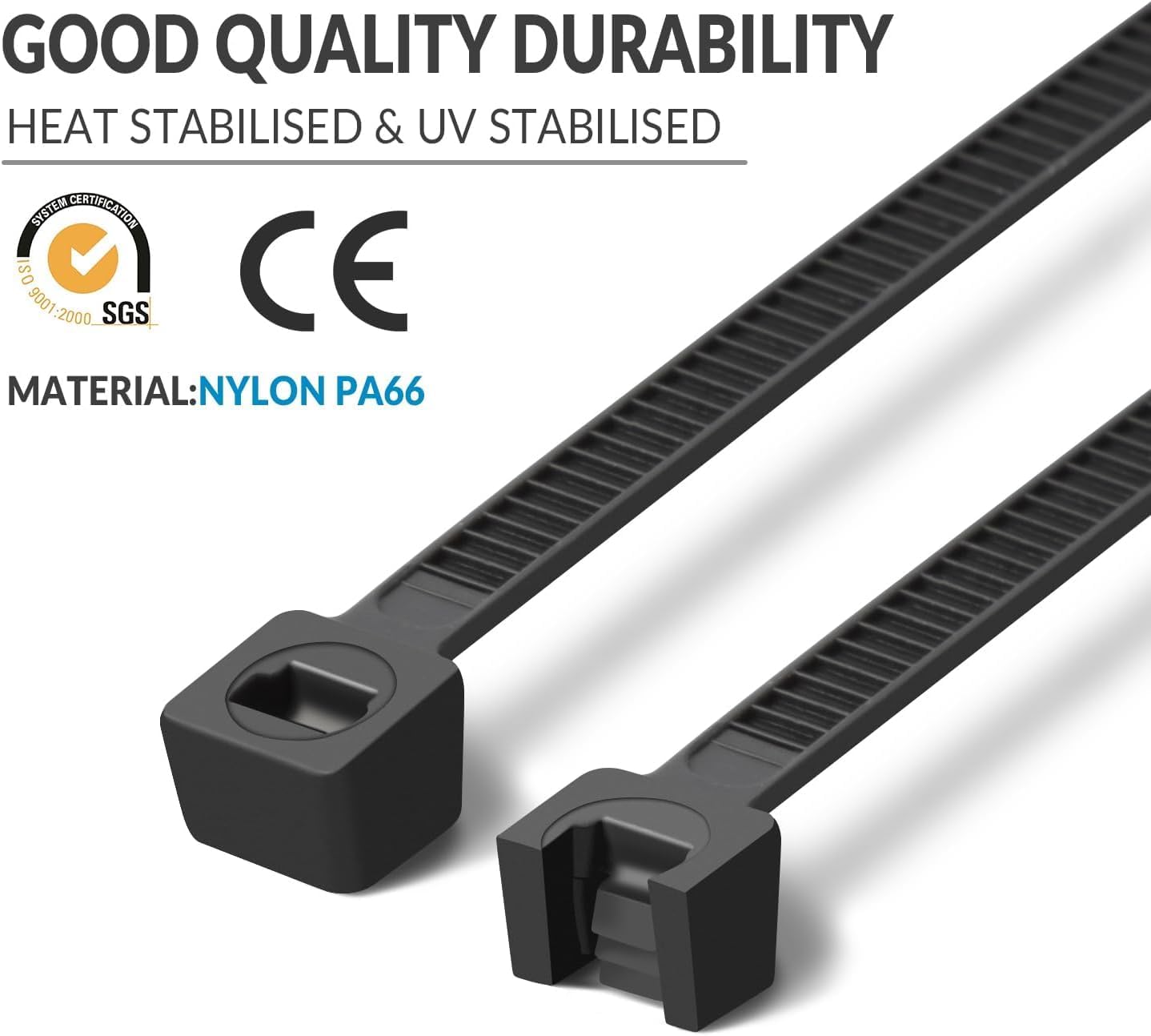 XINGO 1000 PCS White Zip Ties 8 Inch, 60 LBS Tensile Strength, Self-Locking Nylon Plastic Nylon PA66 Wire Ties for Indoor and Outdoor Use