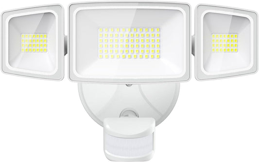 Onforu 65W LED Flood Light Motion Sensor Outdoor, 6500lm Security Light with Three Head, IP65 Waterproof Exterior Floodlight, 6500k Wall Light for Entryways Stairs Yard Garage